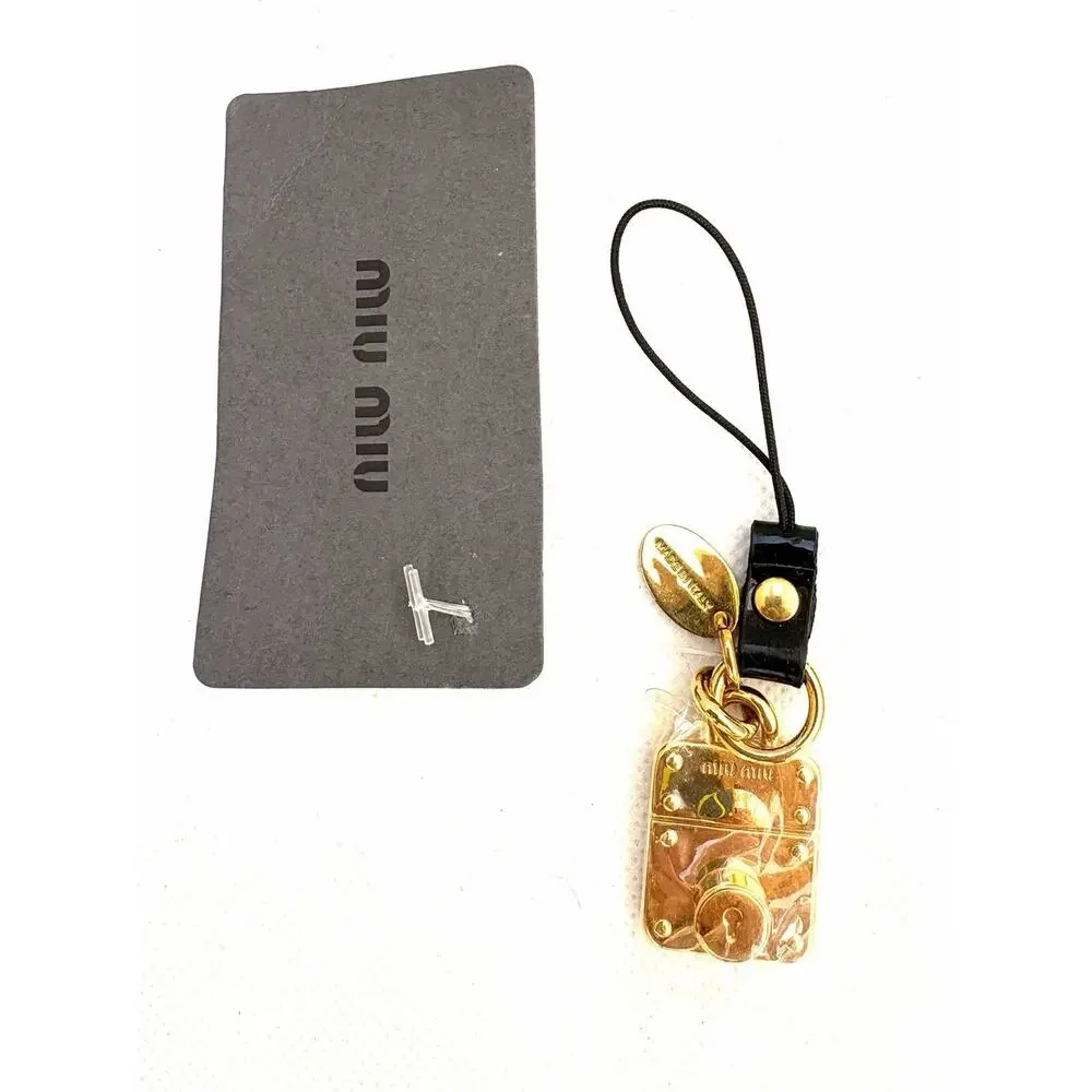 Miu Miu Gold Padlock Phone Charm Bag Charm Keychain Black Strap NWT Designer